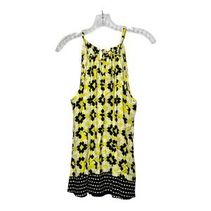 Crown & Ivy Floral Halter Top Sleeveless Casual Blouse Yellow Black White Size S